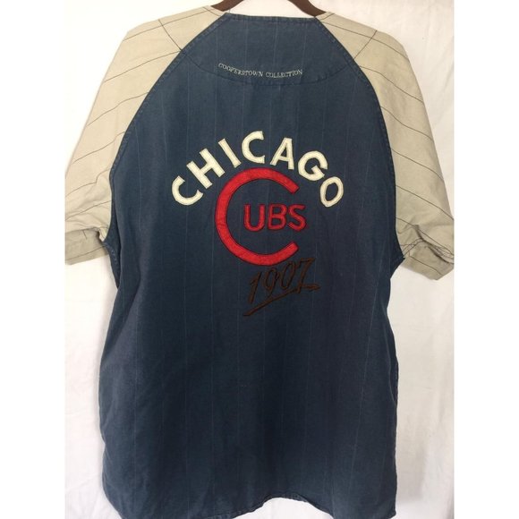 Retro Chicago Cubs Baseball Jersey Men's Blue Large Copperstown Collection - Picture 3 of 7